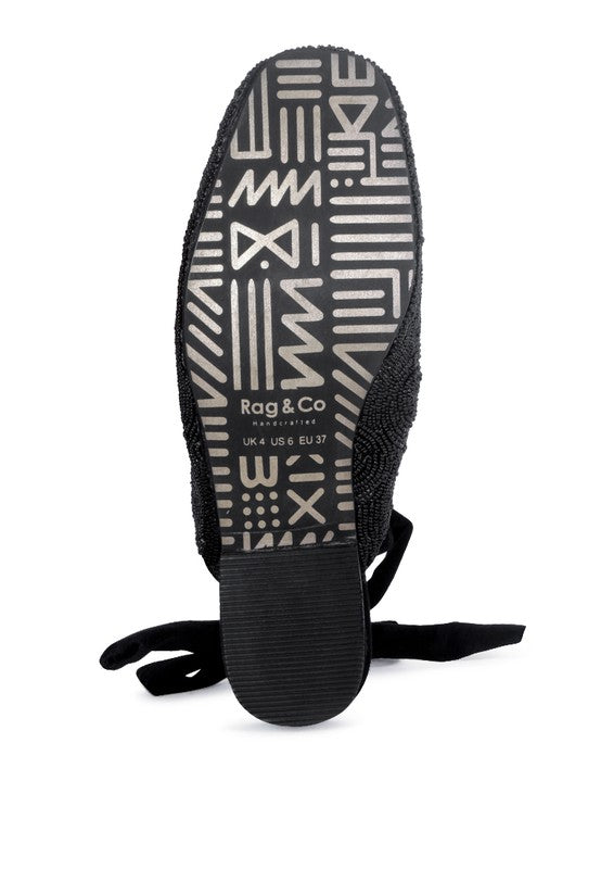 KUBA AFRICAN INTRICATE EMBROIDERY BLACK MULES