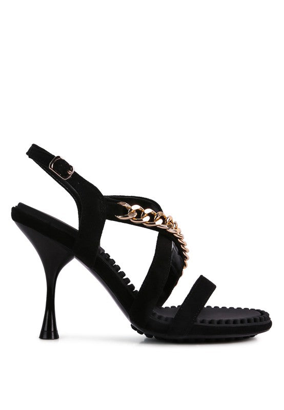 DOMEDA METAL CHAIN MID HEEL SANDAL