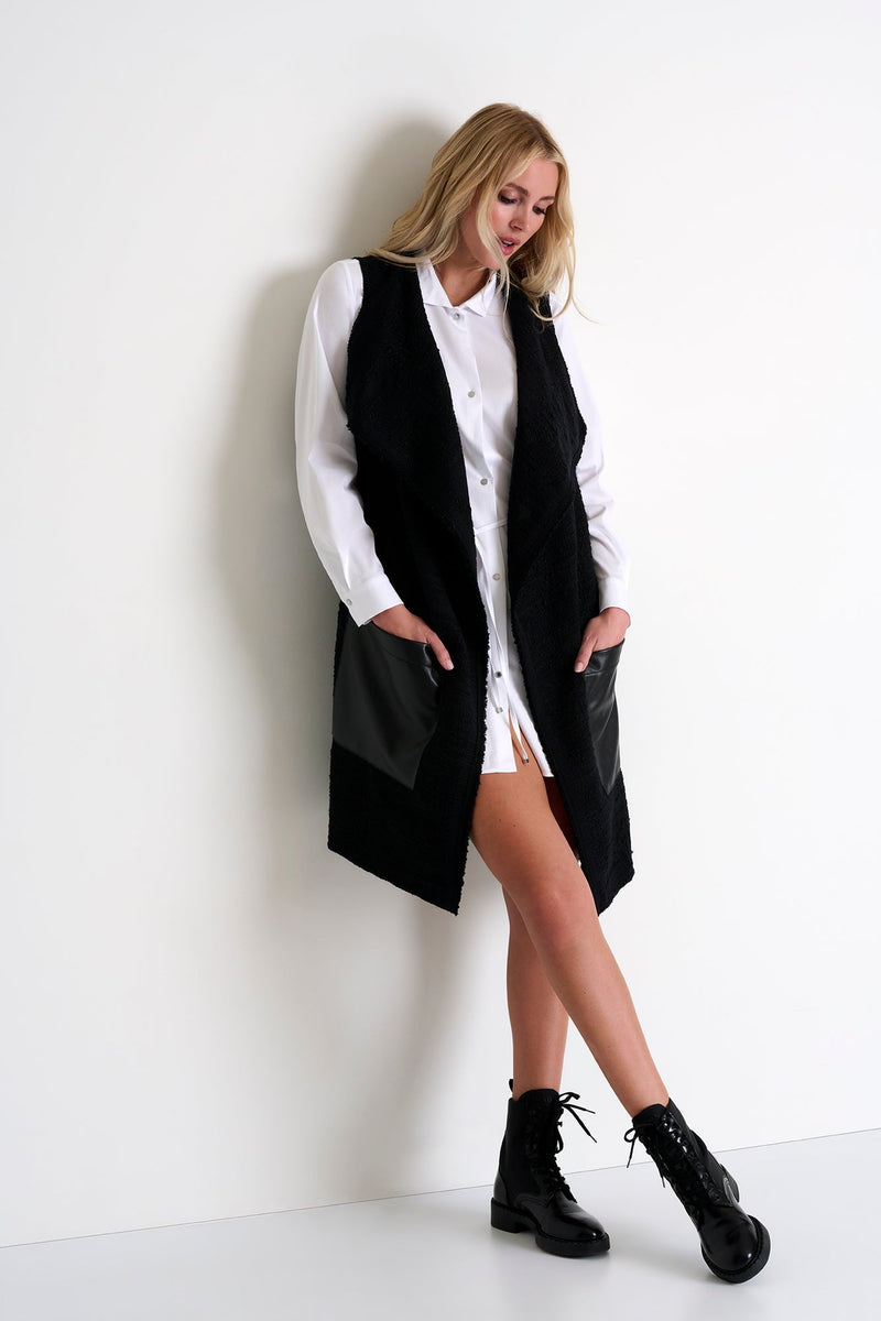 Sleeveless Long Vest - 52476-76-800 1 / 800 Caviar / 50% ACRYLIC 30% COTTON 10% WOOL 5%