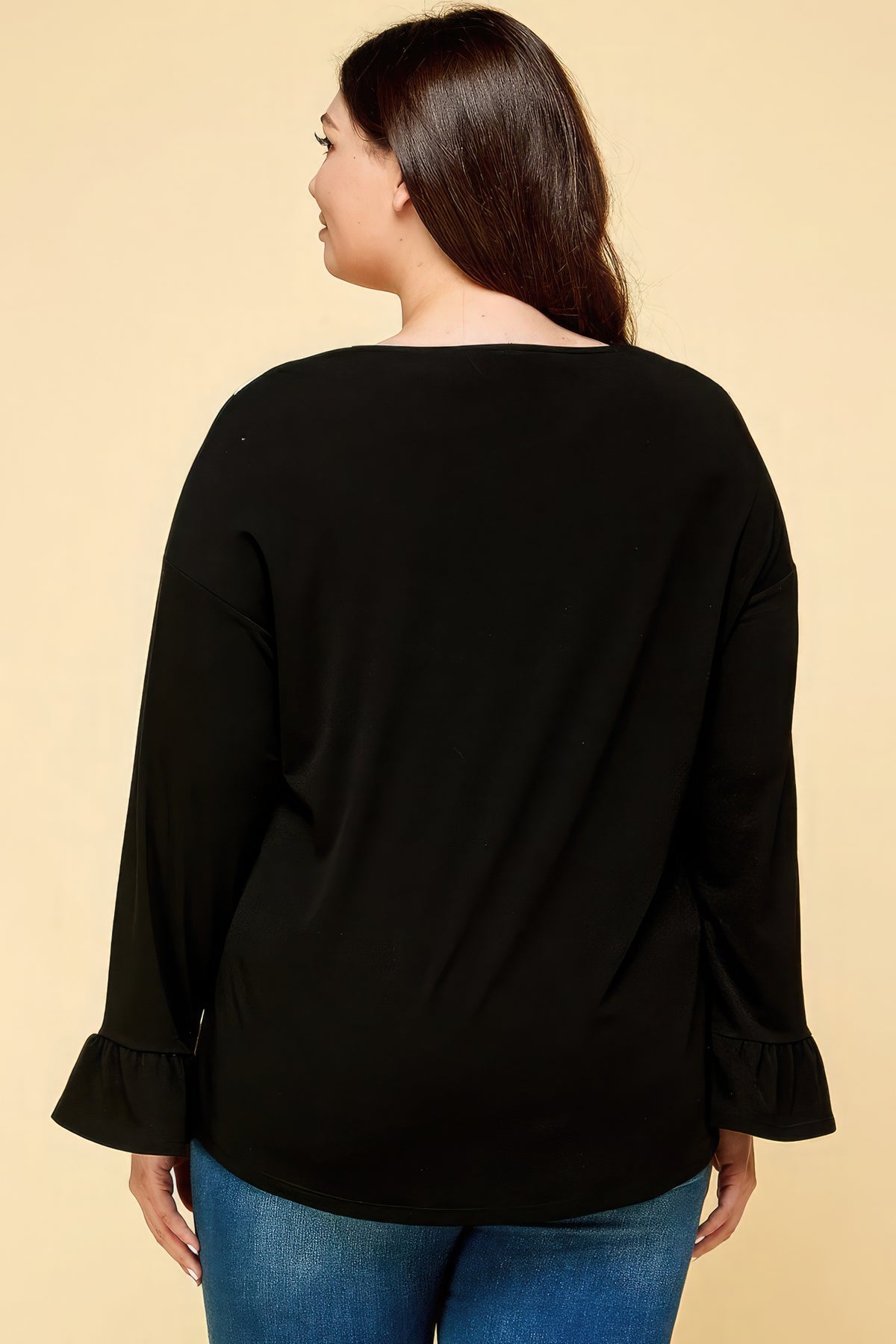 Plus Size Solid Long Sleeve Top