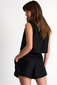 Black Buttoned Sleeveless Linen Vest -  Tops - Empress De Luxe