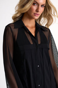 Black Grid Mesh Beach Shirt in Swimwear at Empress De Luxe.