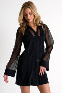 Black Grid Mesh Beach Shirt in Swimwear at Empress De Luxe.