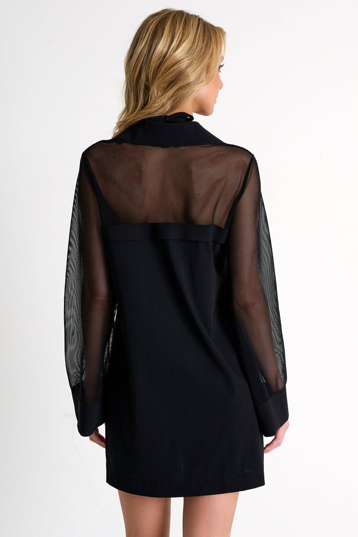 Black Grid Mesh Beach Shirt in Swimwear at Empress De Luxe.