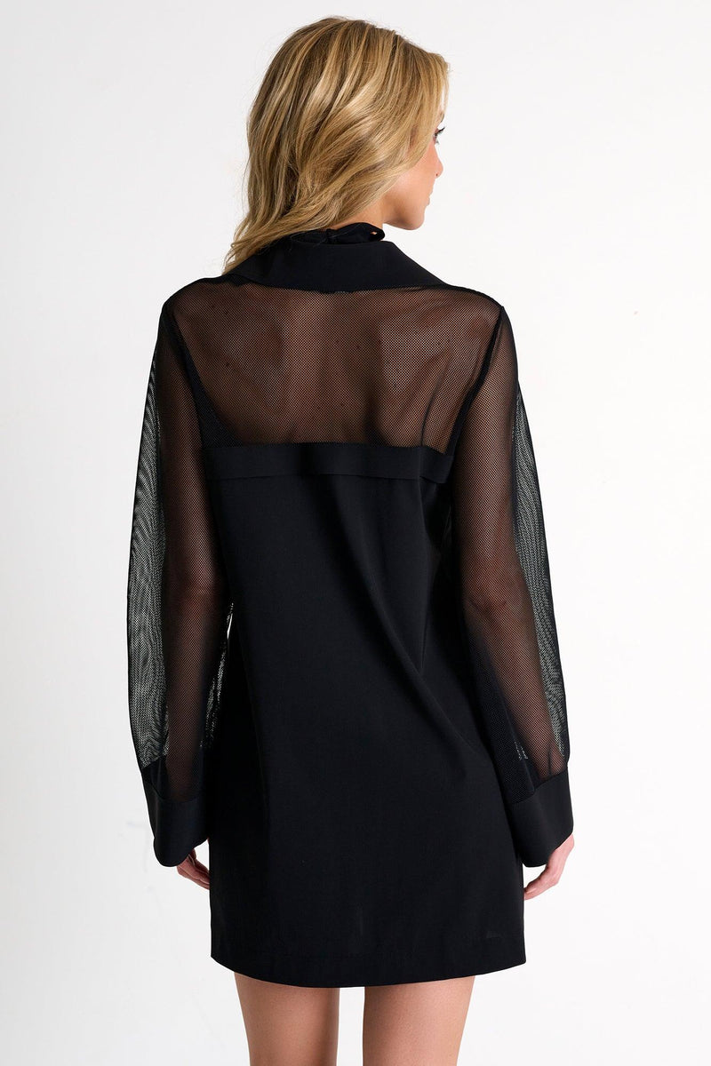 Black Grid Mesh Beach Shirt in Swimwear at Empress De Luxe.