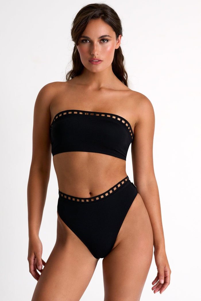 Black High-Waisted Bikini Bottom With Mosaic Cutouts -  Swimwear - Empress De Luxe