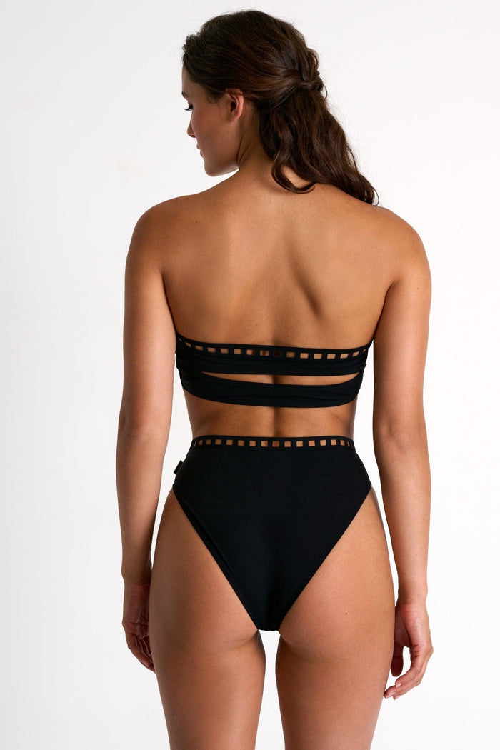 Black High-Waisted Bikini Bottom With Mosaic Cutouts -  Swimwear - Empress De Luxe