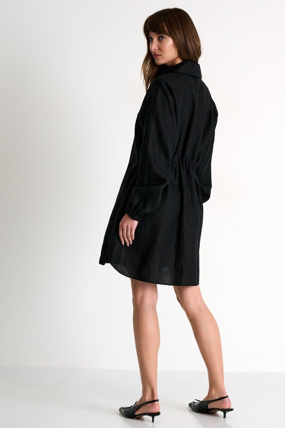 Black Linen Shirt Dress -  Dresses - Empress De Luxe