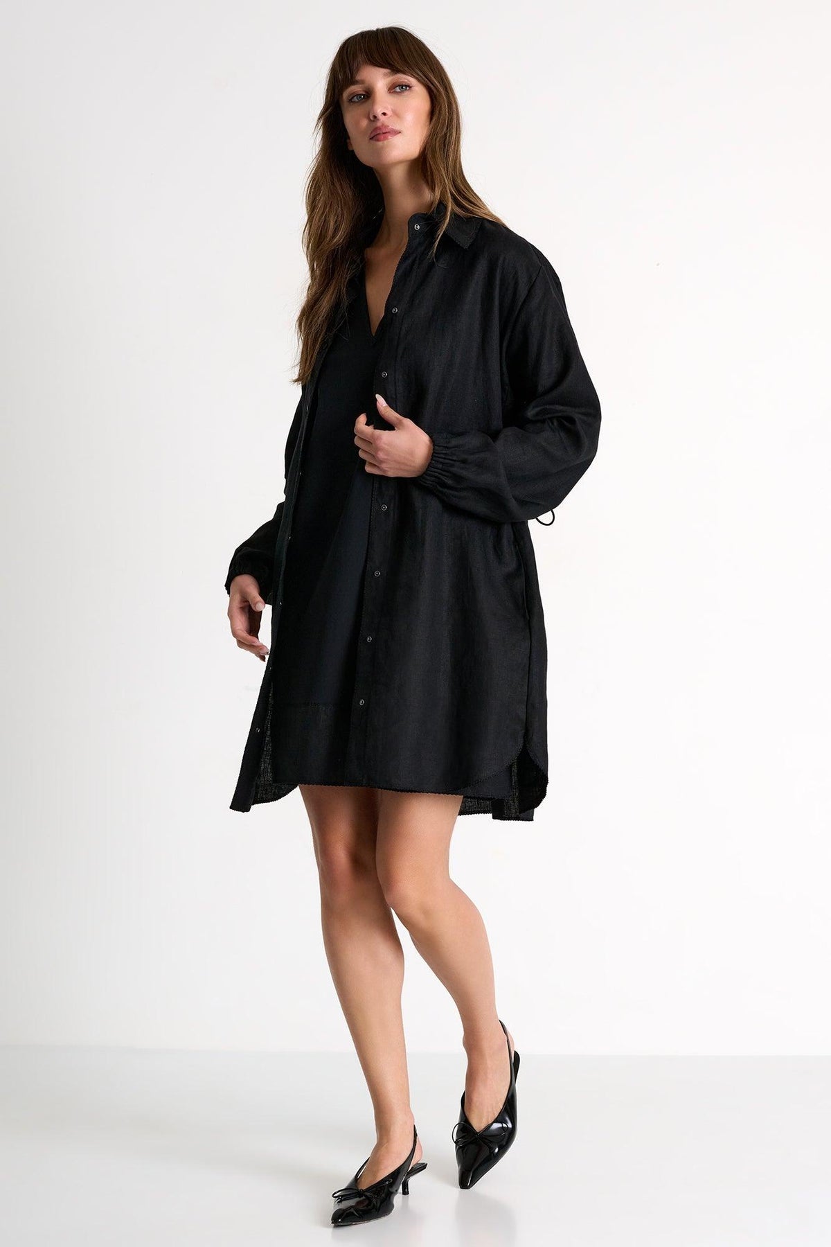 Black Linen Shirt Dress -  Dresses - Empress De Luxe