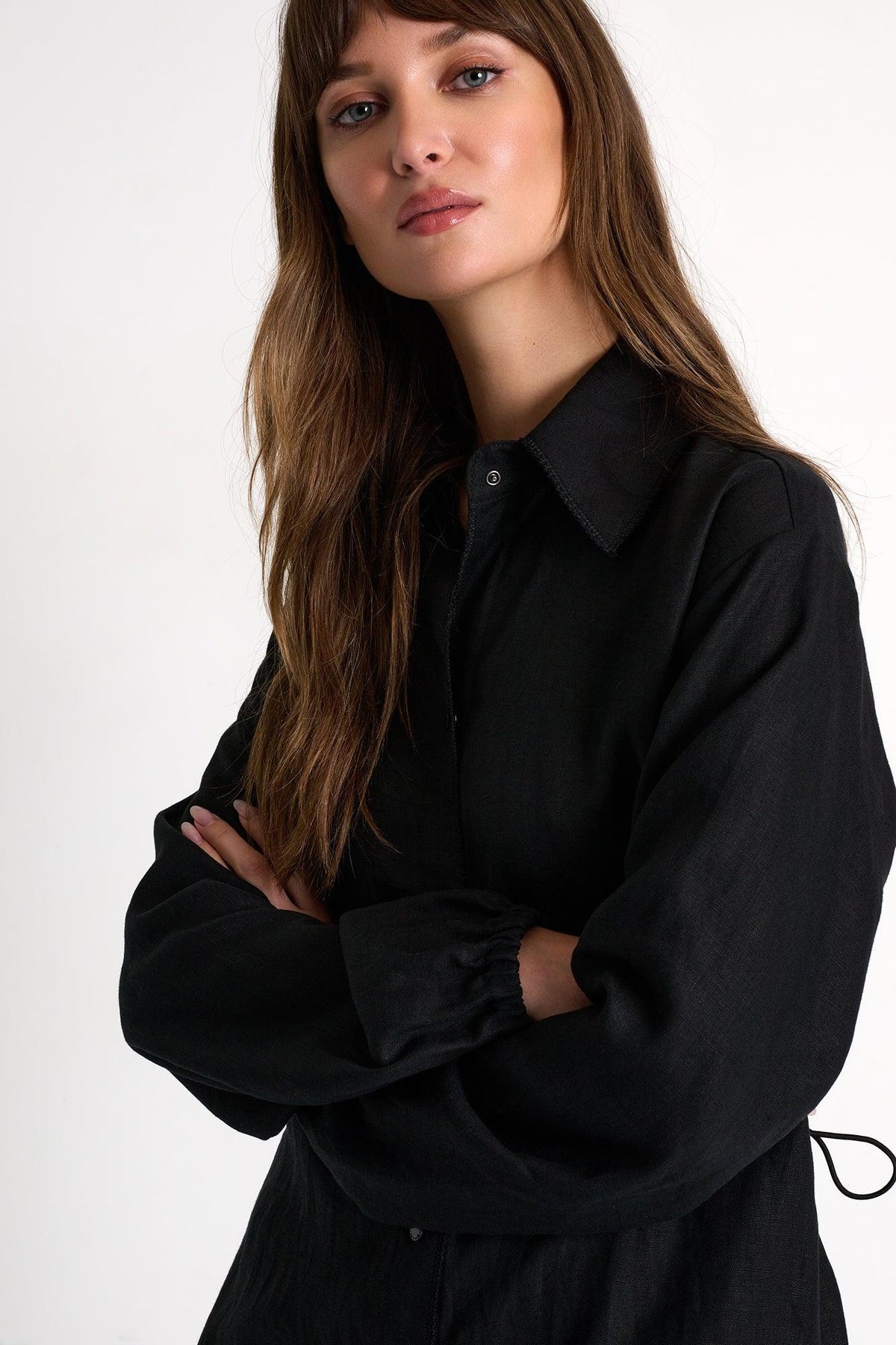 Black Linen Shirt Dress -  Dresses - Empress De Luxe