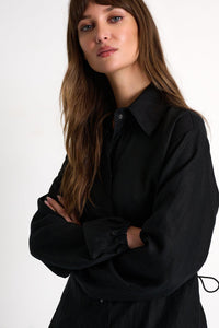 Black Linen Shirt Dress -  Dresses - Empress De Luxe