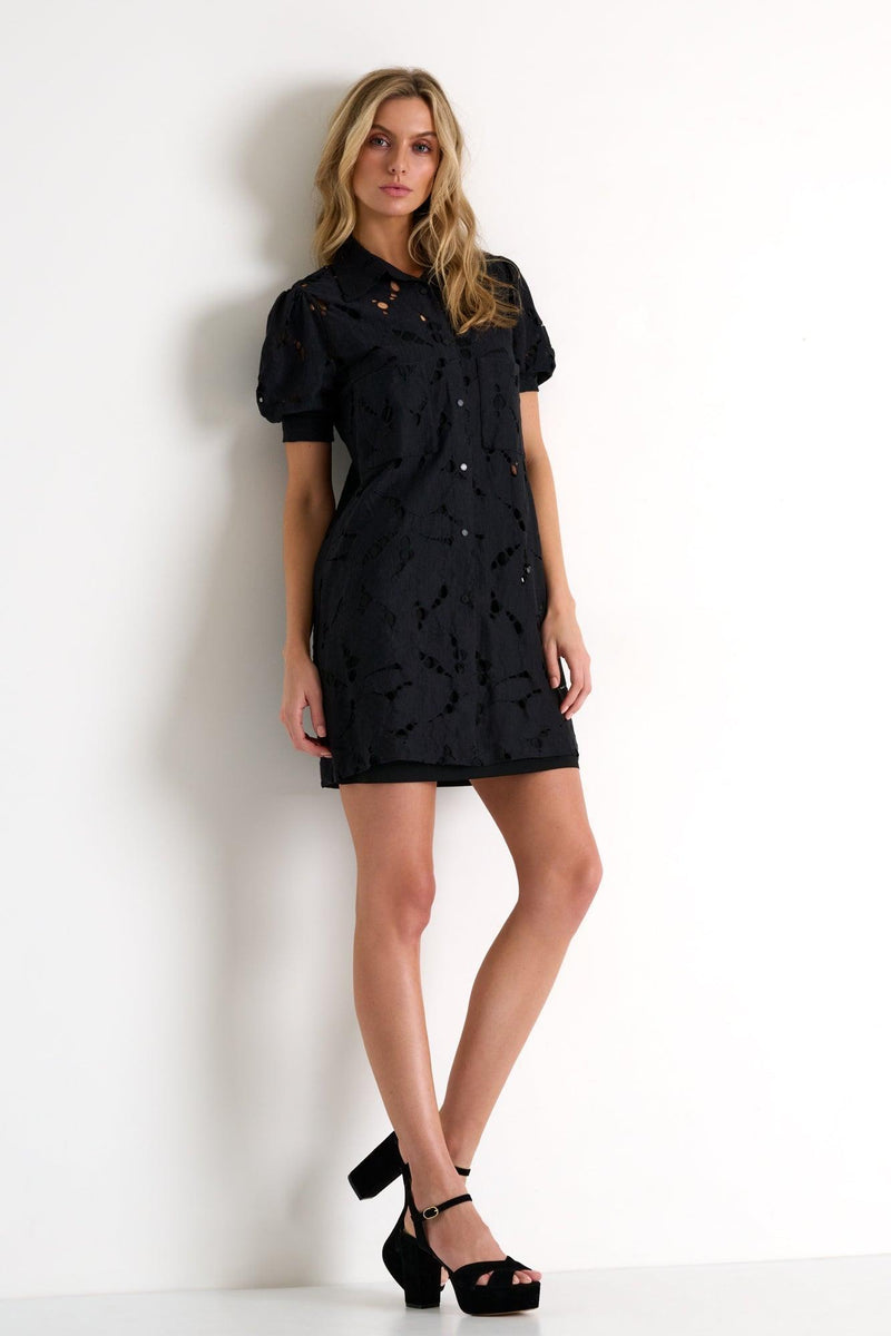 Black Modern Lace Puff Sleeves Dress -  Dresses - Empress De Luxe