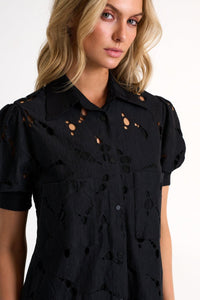 Black Modern Lace Puff Sleeves Dress -  Dresses - Empress De Luxe