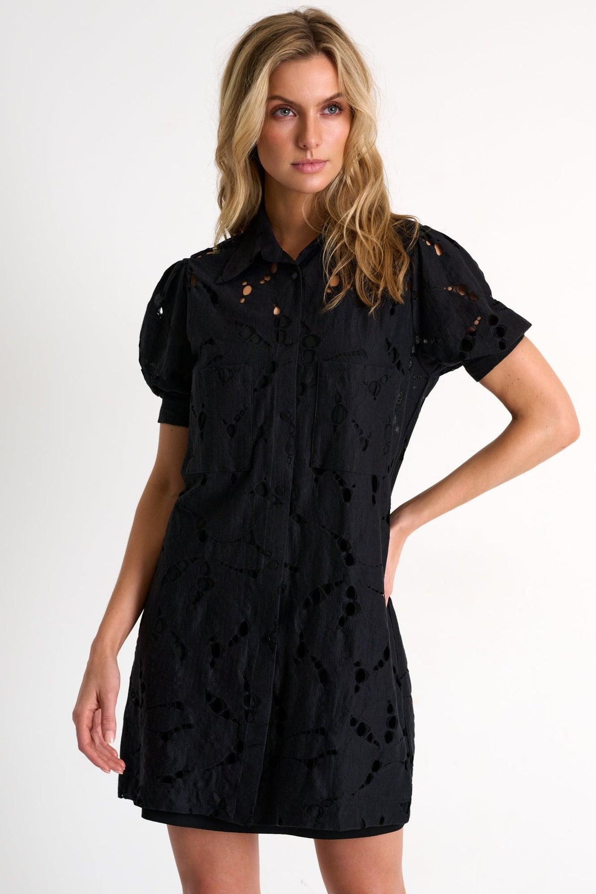 Black Modern Lace Puff Sleeves Dress -  Dresses - Empress De Luxe