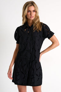 Black Modern Lace Puff Sleeves Dress -  Dresses - Empress De Luxe