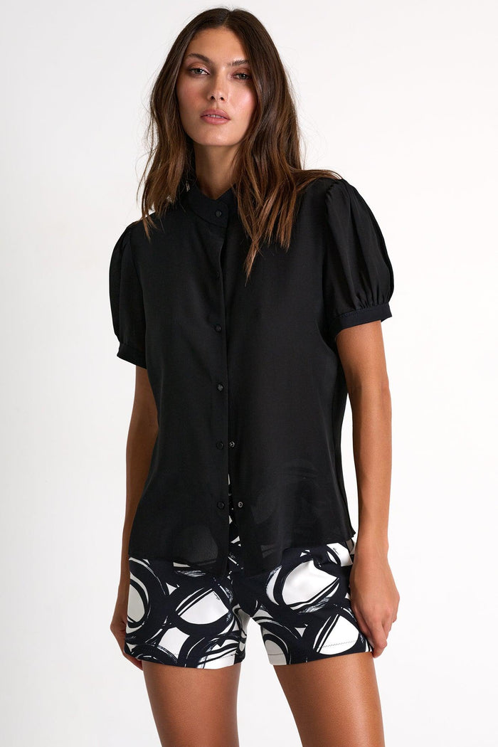 Black Short-Sleeved Lycra Blouse -  Tops - Empress De Luxe