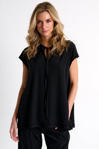 Black Silk Blouse With Boat Neckline -  Tops - Empress De Luxe