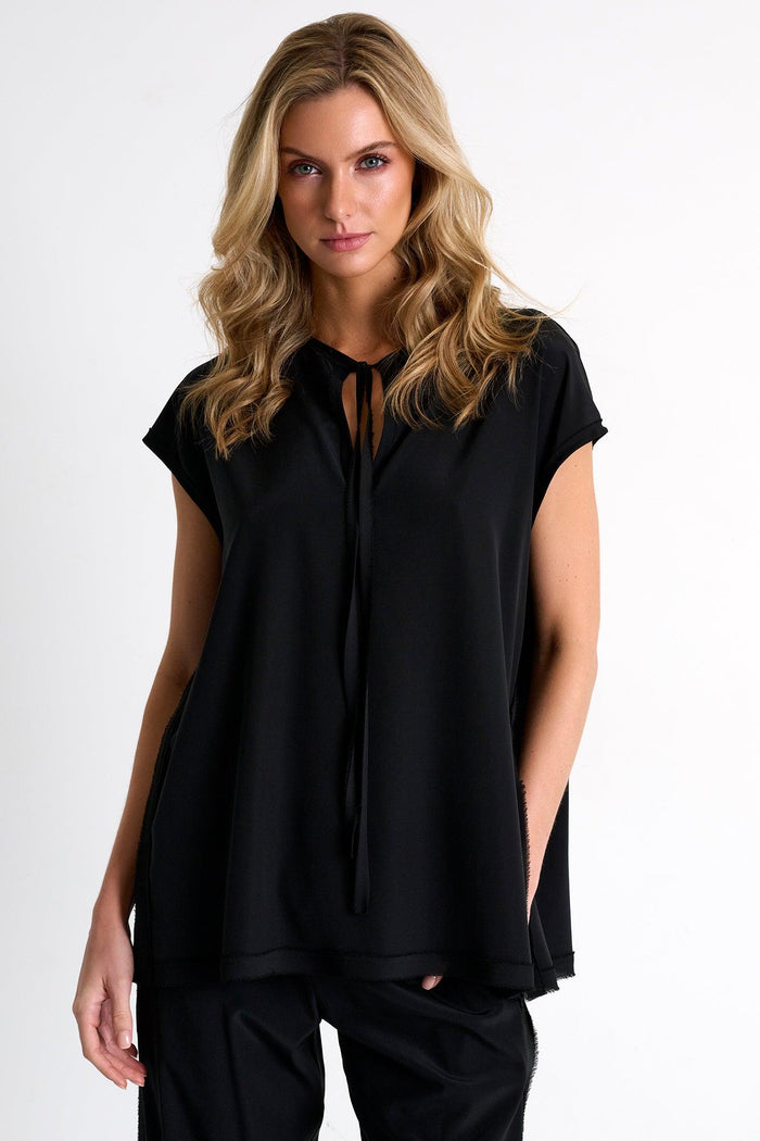 Black Silk Blouse With Boat Neckline -  Tops - Empress De Luxe