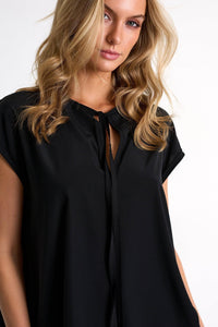 Black Silk Blouse With Boat Neckline -  Tops - Empress De Luxe