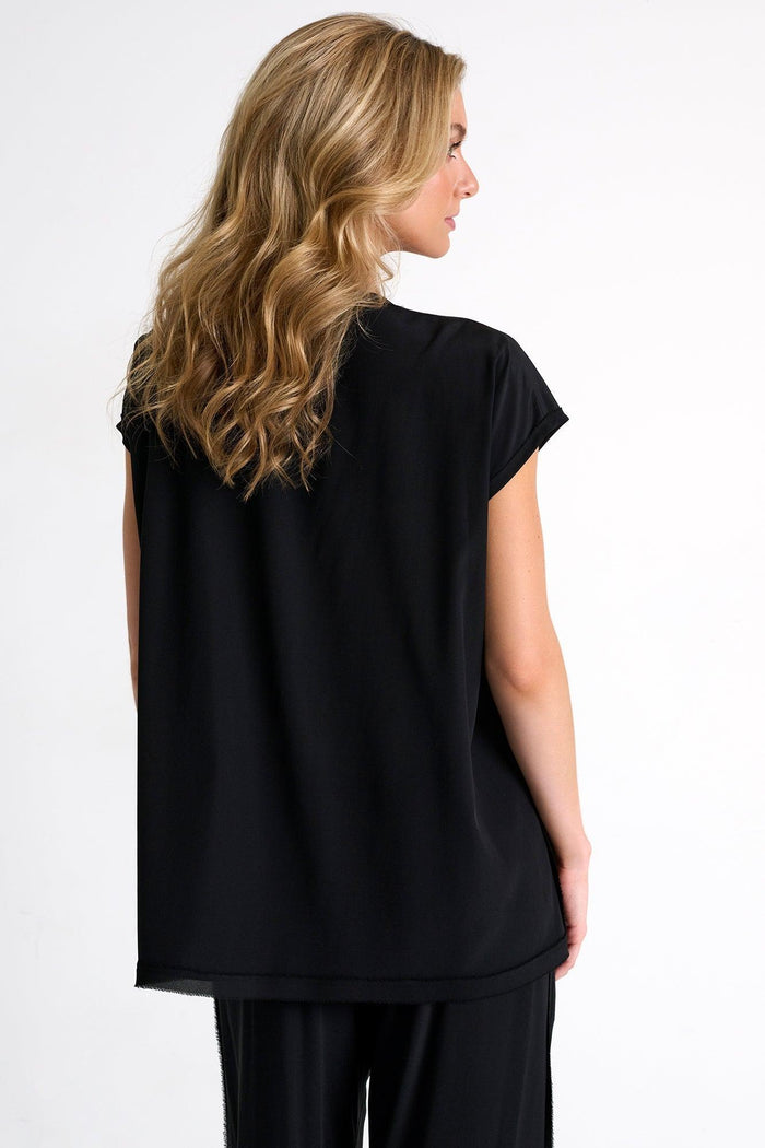 Black Silk Blouse With Boat Neckline -  Tops - Empress De Luxe