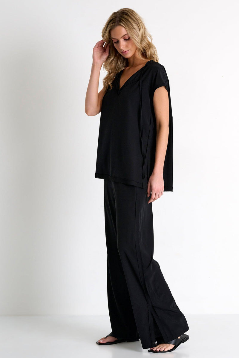 Black Silk Blouse With Boat Neckline -  Tops - Empress De Luxe