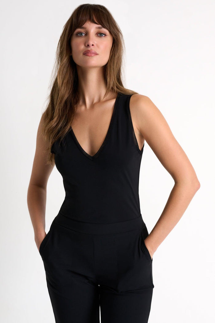 Black V-Neck Lycra Camisole -  Tops - Empress De Luxe