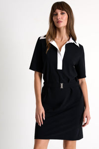 Black White Lycra Polo Dress -  Dresses - Empress De Luxe