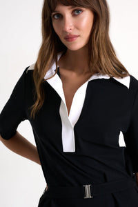 Black White Lycra Polo Dress -  Dresses - Empress De Luxe