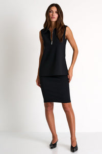 Black Zipped Sleeveless Polo Top -  Tops - Empress De Luxe