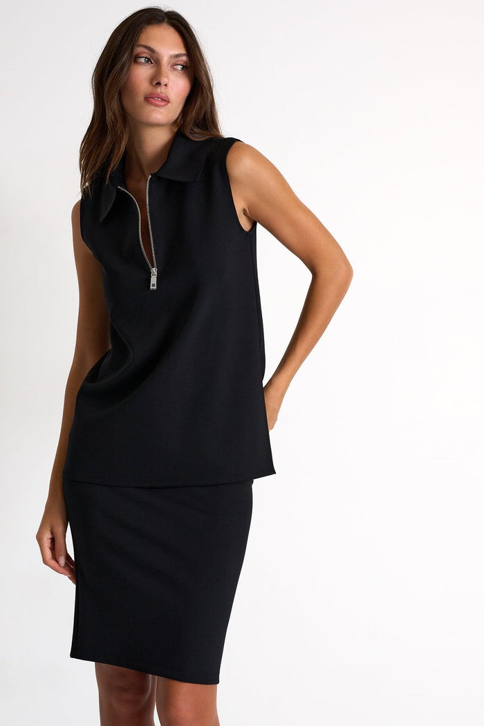 Black Zipped Sleeveless Polo Top -  Tops - Empress De Luxe