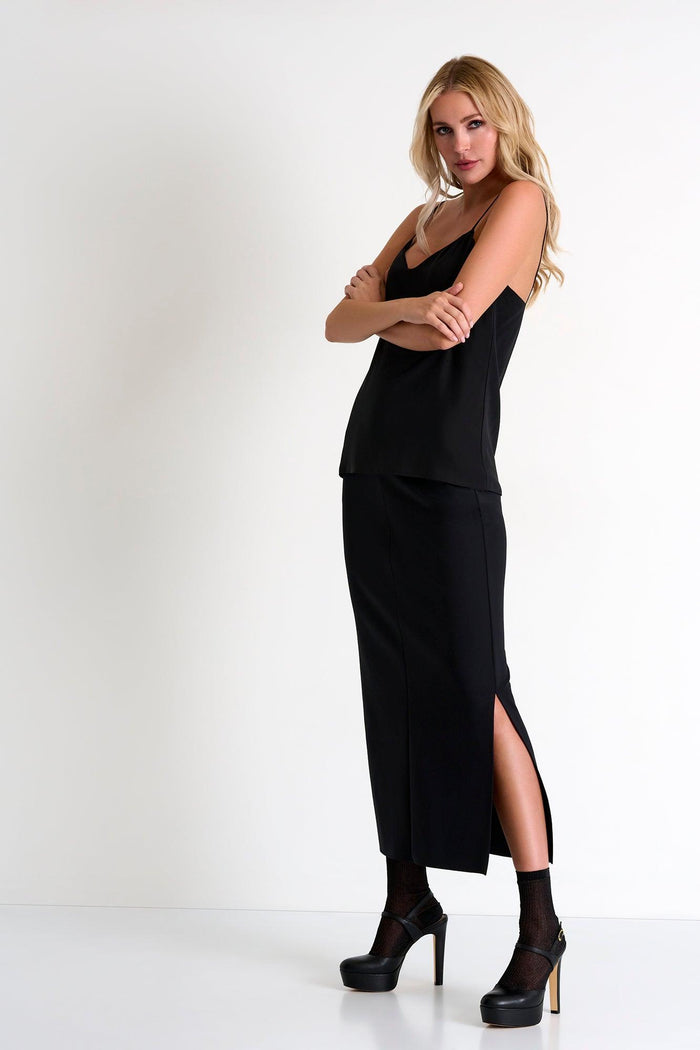 Caviar Black Bias-Cut Silk Camisole -  Tops - Empress De Luxe