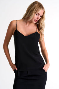 Caviar Black Bias-Cut Silk Camisole -  Tops - Empress De Luxe