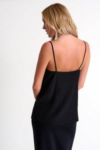 Caviar Black Bias-Cut Silk Camisole -  Tops - Empress De Luxe
