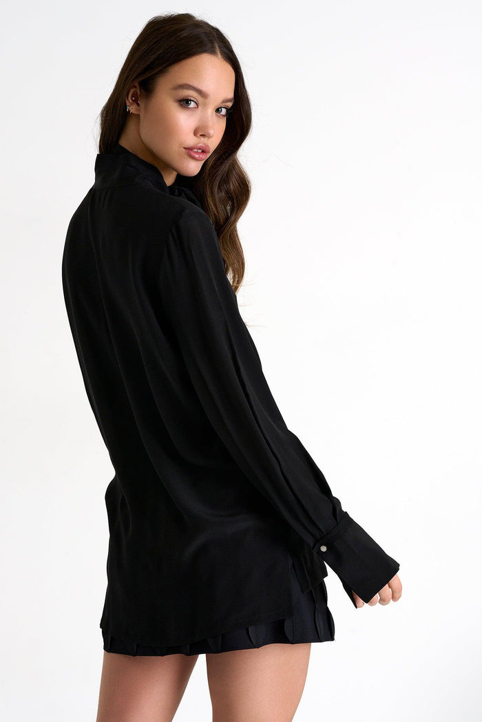 Caviar Black Bow-Tie Neck Silk Blouse -  Tops - Empress De Luxe