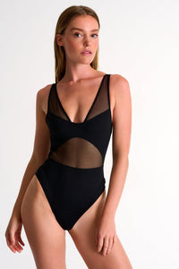 Caviar Black Deep V-Neck One-Piece -  Swimwear - Empress De Luxe