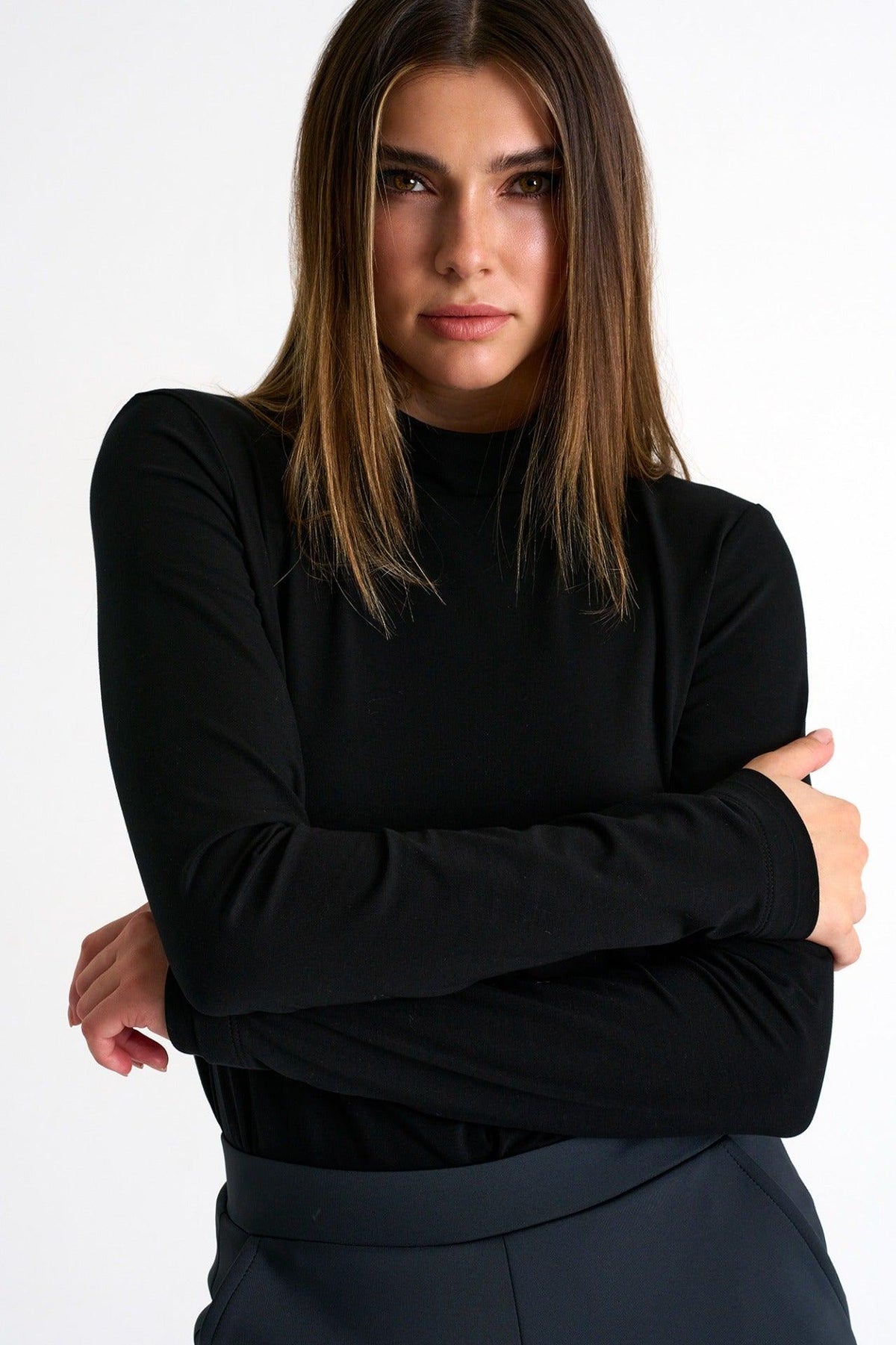 Caviar Black Long Sleeve Mock Neck Shirt -  Tops - Empress De Luxe