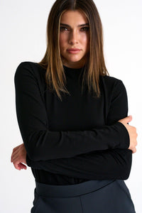 Caviar Black Long Sleeve Mock Neck Shirt -  Tops - Empress De Luxe