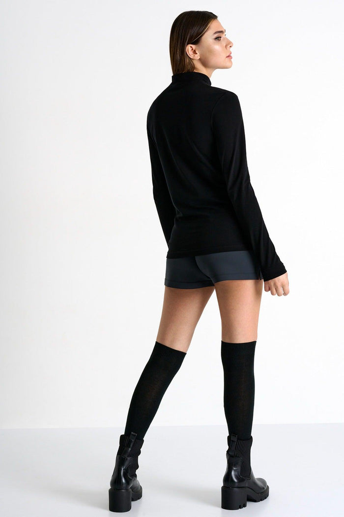 Caviar Black Long Sleeve Mock Neck Shirt -  Tops - Empress De Luxe
