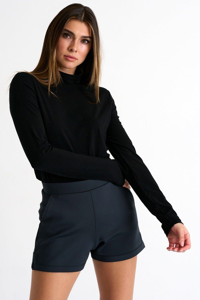 Caviar Black Long Sleeve Mock Neck Shirt -  Tops - Empress De Luxe