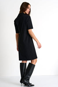 Caviar Black Short Sleeve Lycra Polo Dress -  Tunic - Empress De Luxe