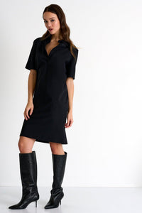 Caviar Black Short Sleeve Lycra Polo Dress -  Tunic - Empress De Luxe