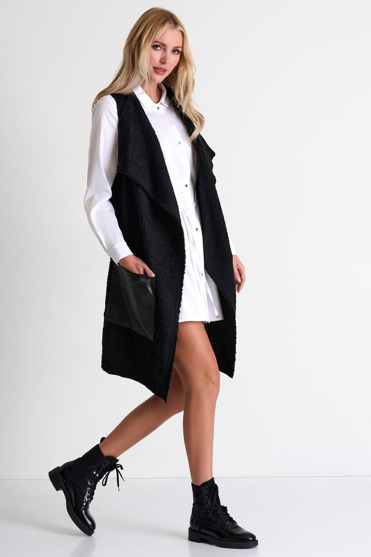 Caviar Black Sleeveless Long Vest -  Vest - Empress De Luxe