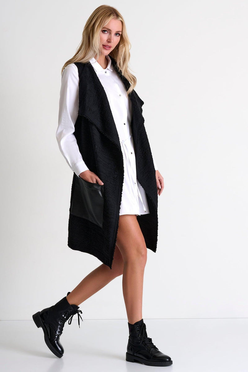 Caviar Black Sleeveless Long Vest -  Vest - Empress De Luxe