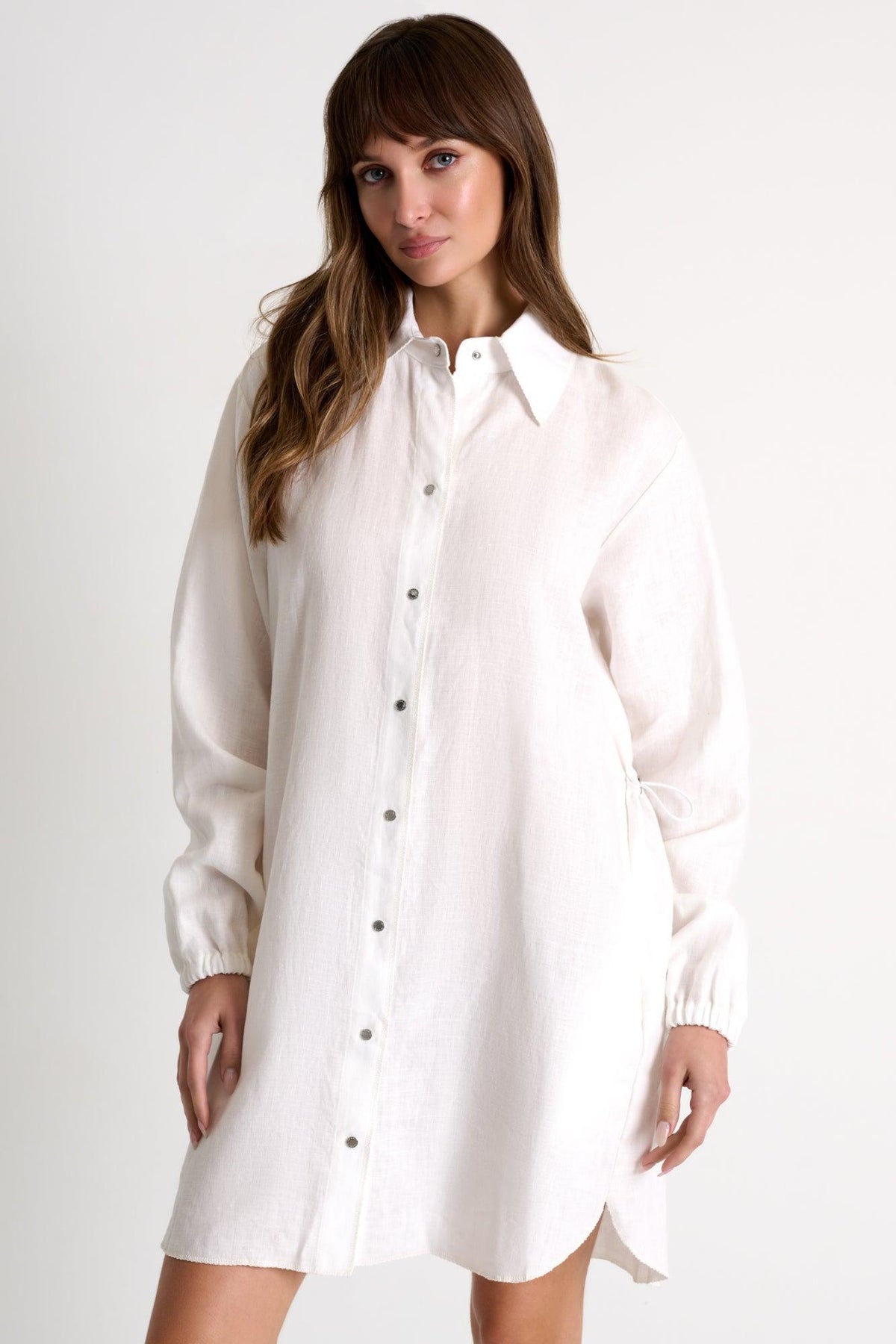 Cream Linen Shirt Dress in Dresses at Empress De Luxe.