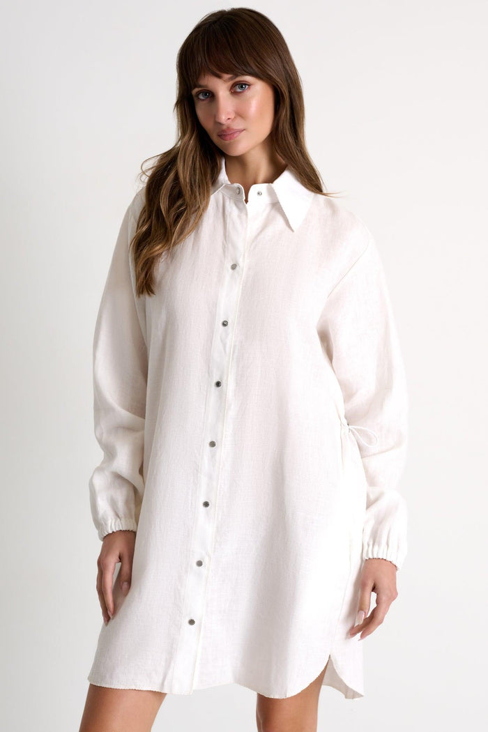 Cream Linen Shirt Dress in Dresses at Empress De Luxe.
