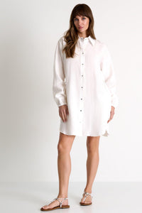 Cream Linen Shirt Dress in Dresses at Empress De Luxe.