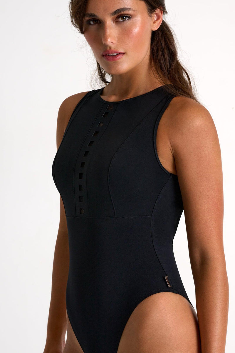 High-Neck One-Piece Swimsuit With Mosaic Cutout -  Swimwear - Empress De Luxe
