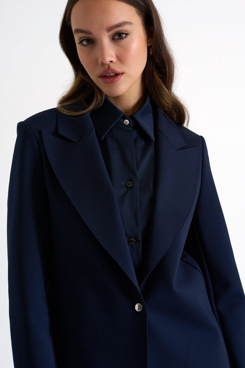 Navy Classic Long Blazer -  Blazer - Empress De Luxe