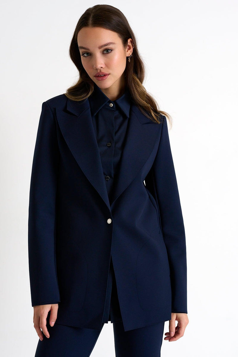 Navy Classic Long Blazer -  Blazer - Empress De Luxe