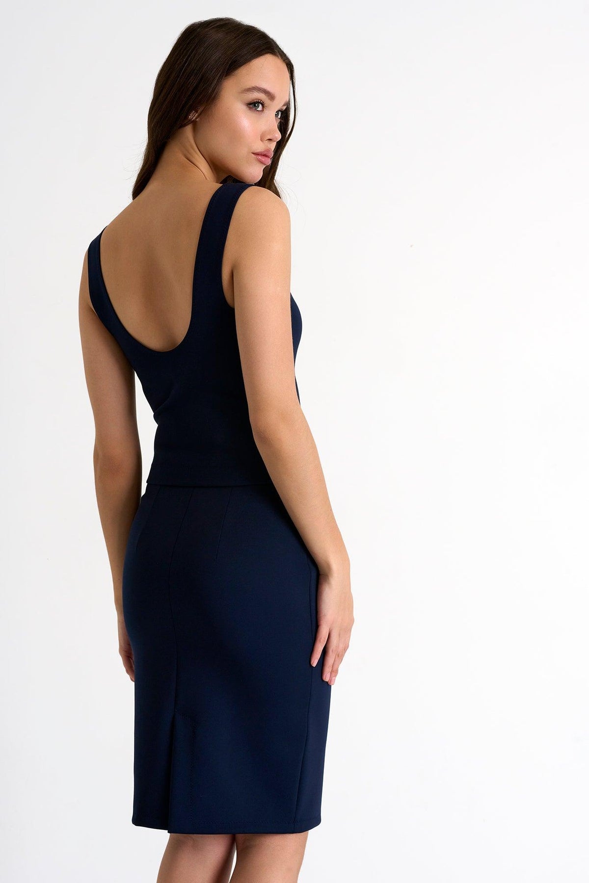 Navy Pencil Skirt -  Bottoms - Empress De Luxe